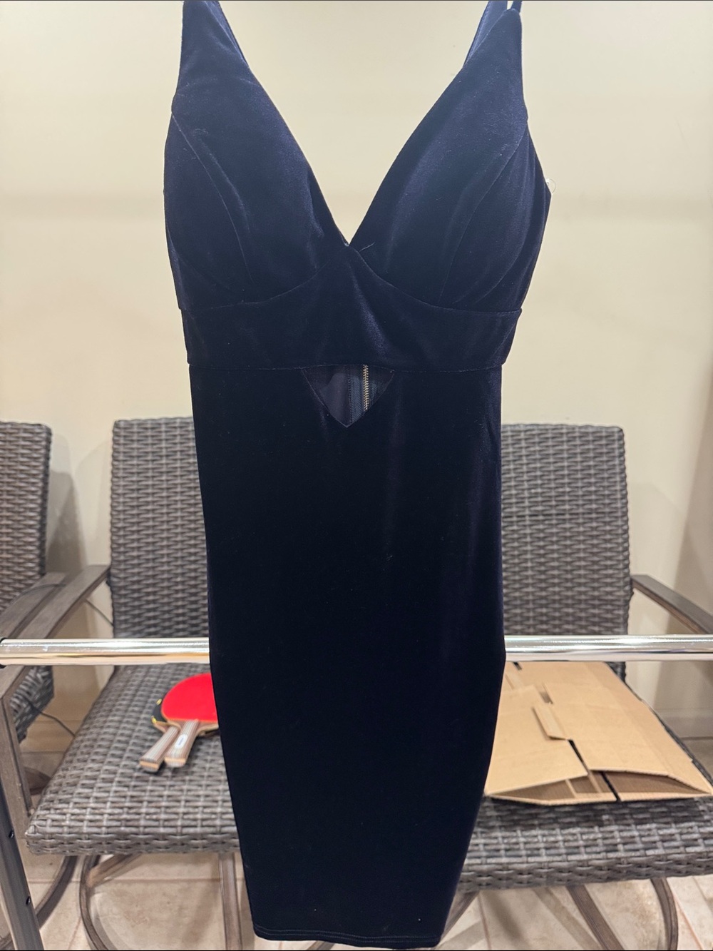 Black Velvet Spaghetti Strap Bodycon Dress - Picture 5 of 7